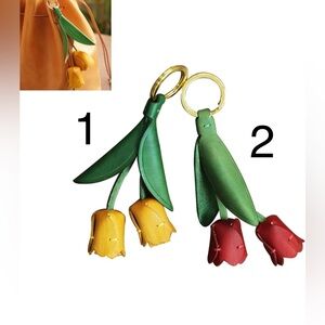 Floral Leather Keychain or Bag Charm